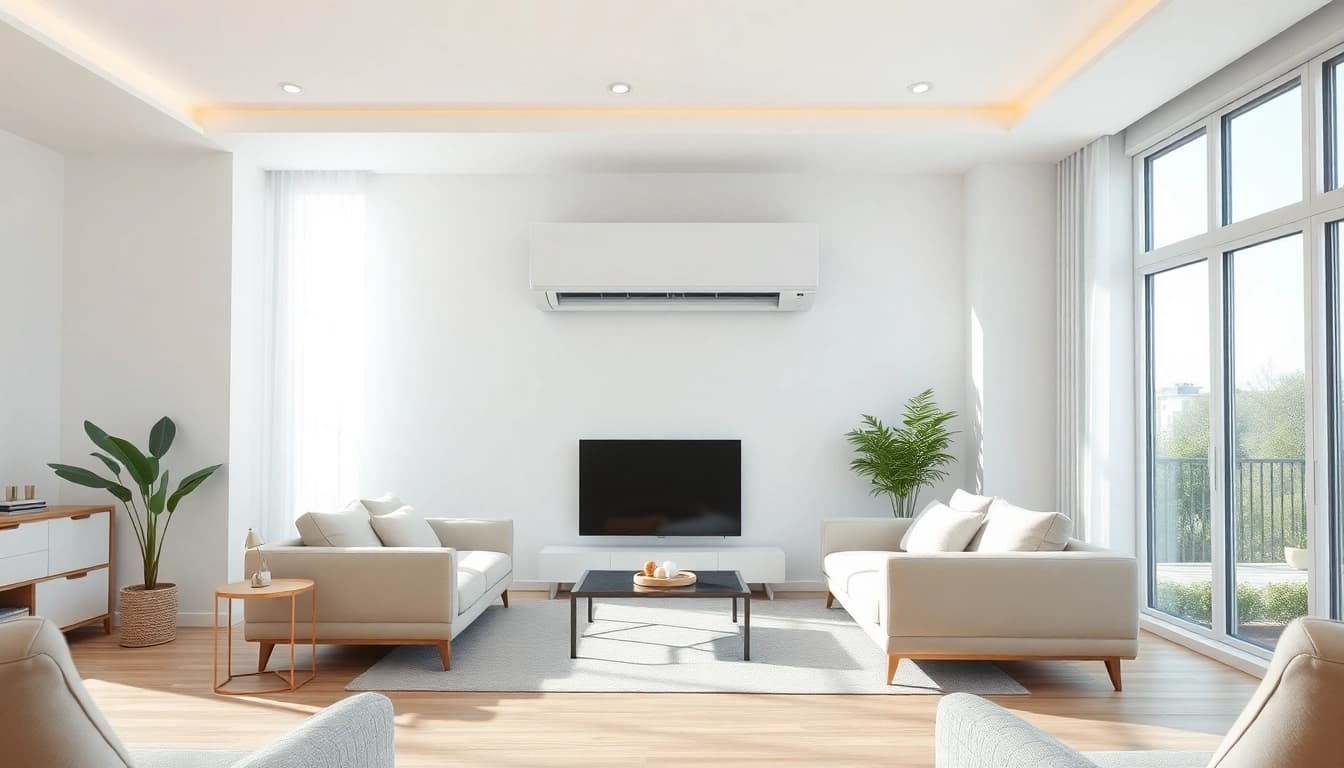 Efficient mitsubishi mini split ac unit enhancing a stylish living space with modern decor.