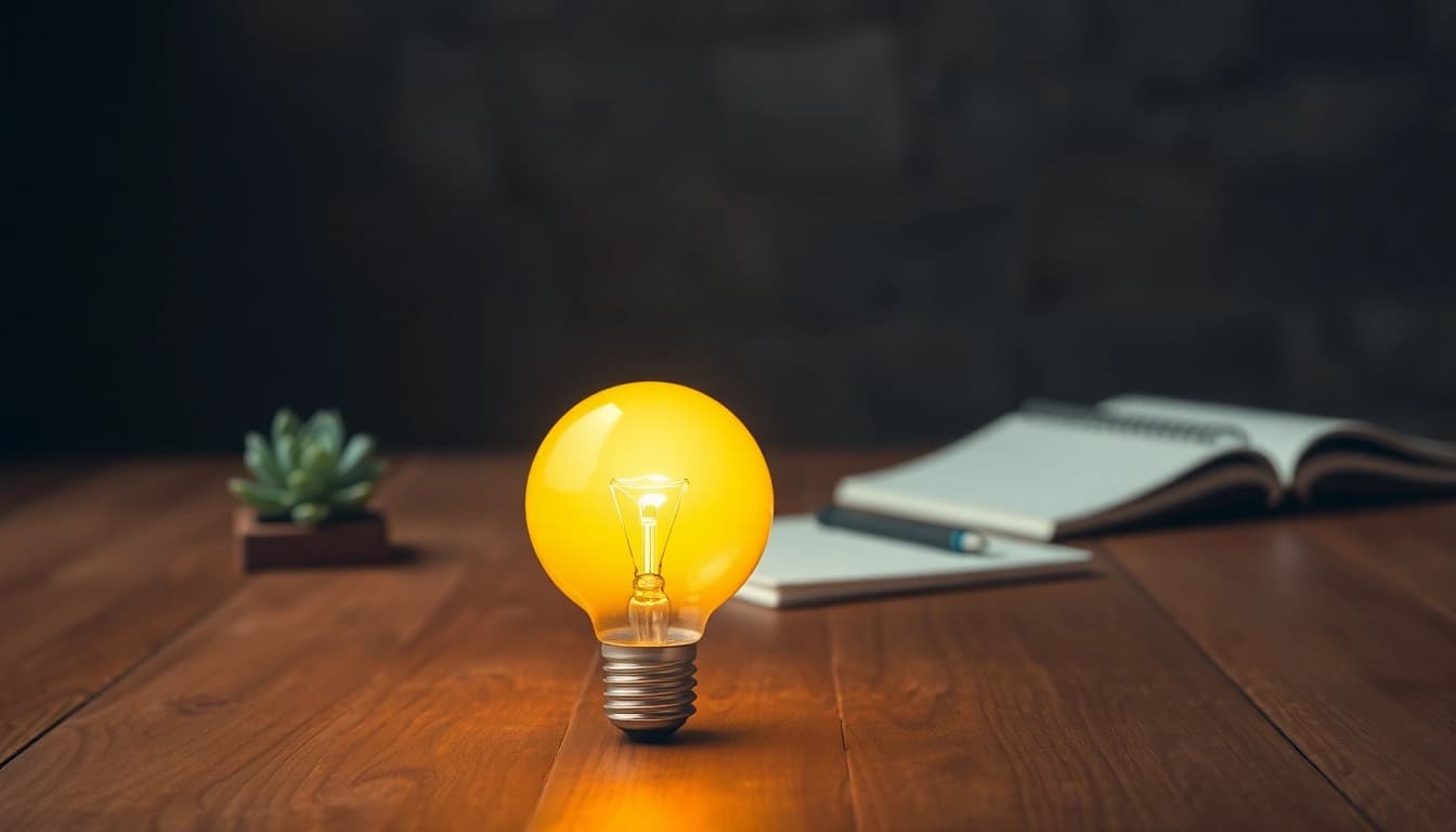 A19 bulb illuminating a rustic tabletop with a warm glow, explaining what is an a19 bulb.