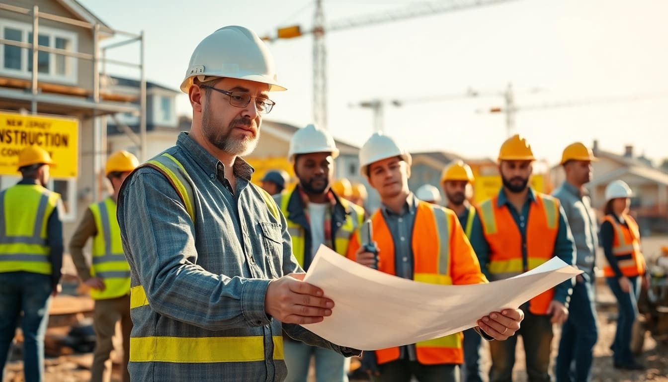 New Jersey General Contractor managing a professional construction team at a busy site.