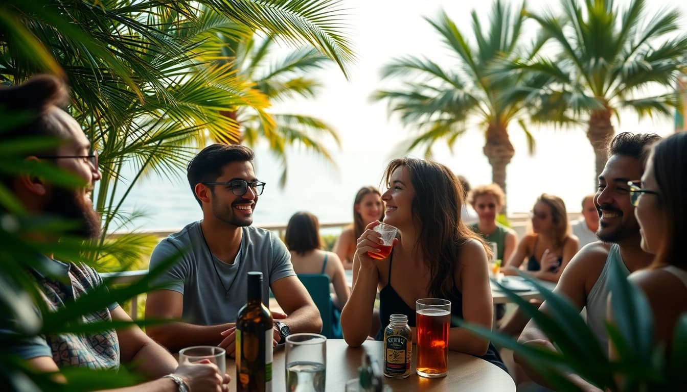 Cannabis enthusiasts enjoying camaraderie at Club Cannabis Lloret De Mar in a vibrant social setting.