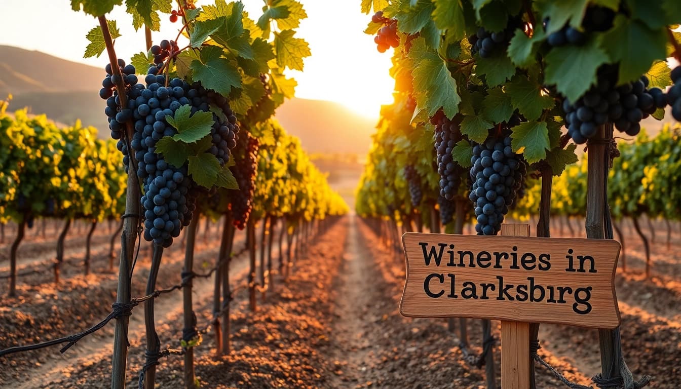 Enjoy picturesque vineyards in Clarksburg with ripe grapes ready for harvesting.