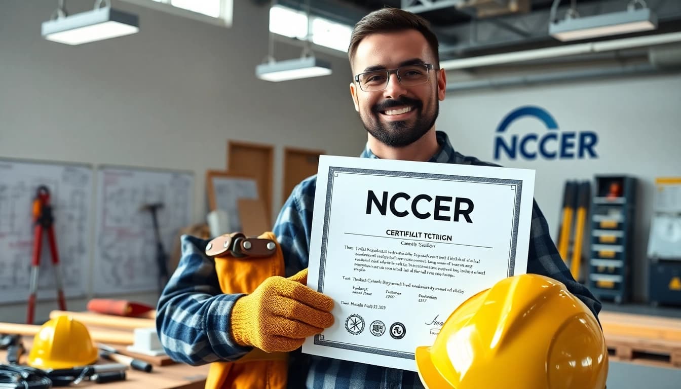NCCER certification displayed by a construction worker in a training environment.
