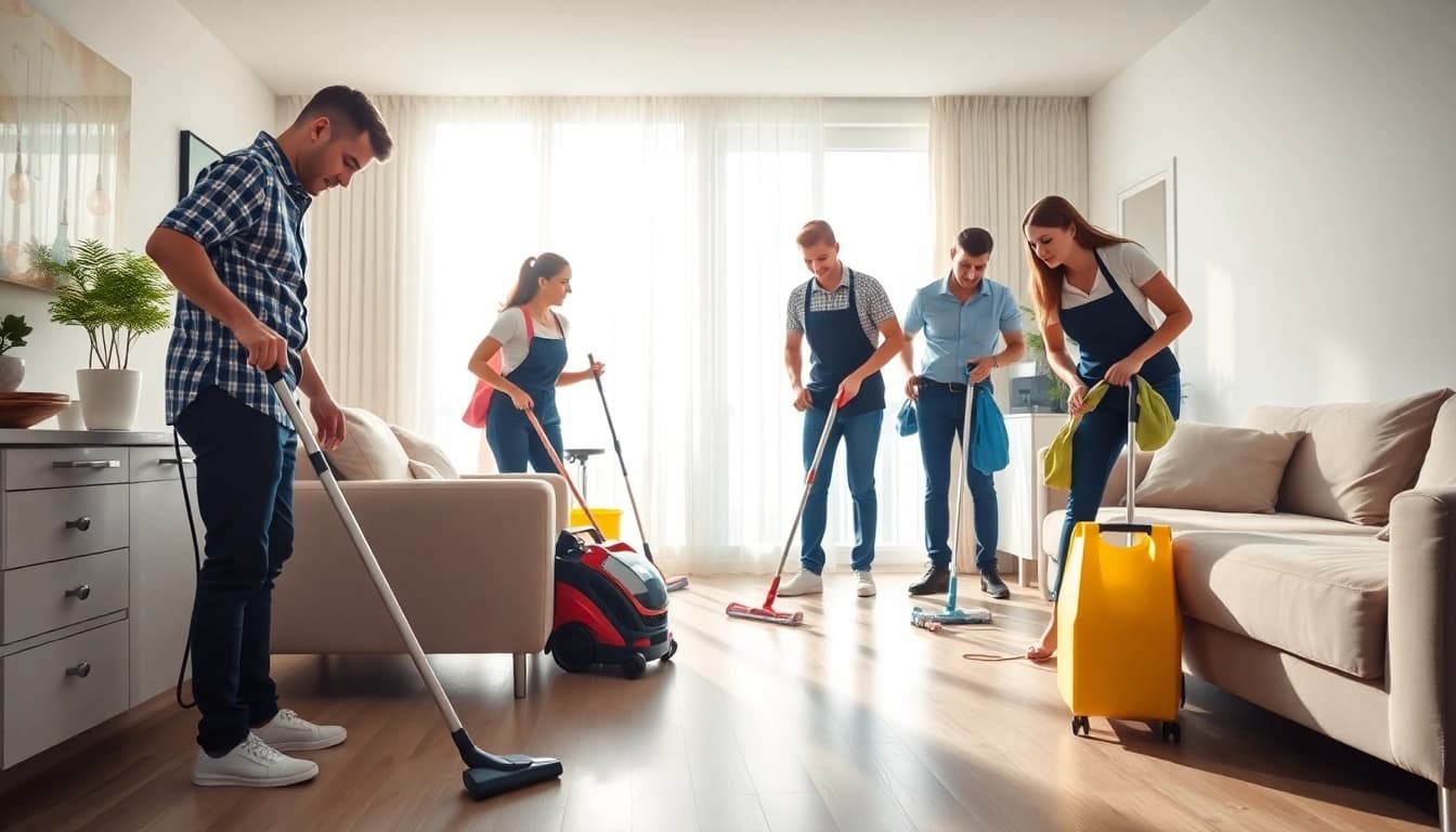 Cleaning services near me by a professional team in a bright residential space, showcasing effective cleaning.