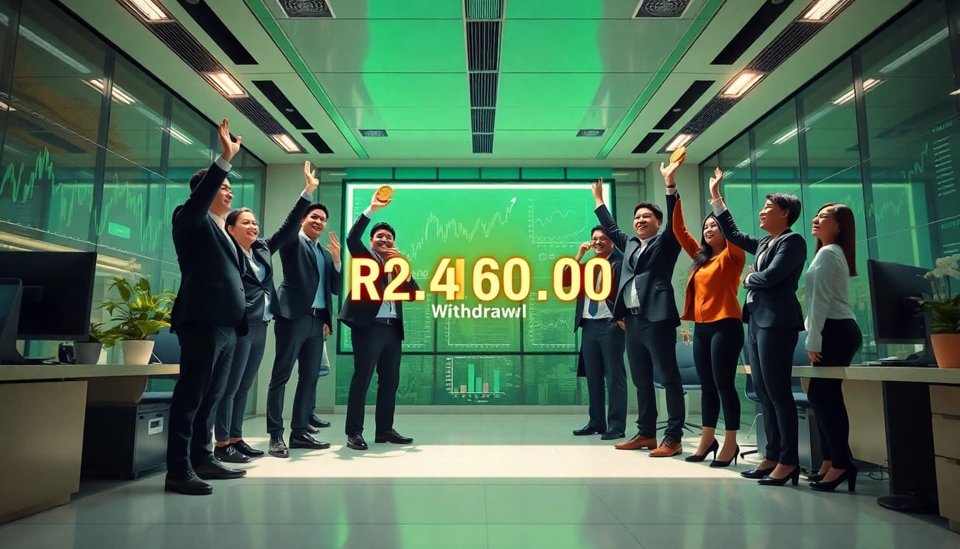 Celebrating financial success with BOX138 in a dynamic office environment