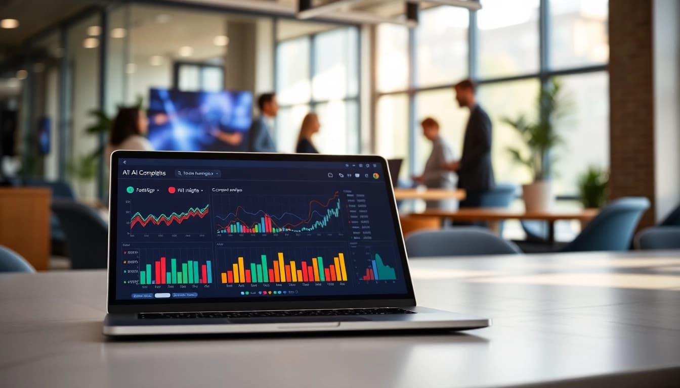 Visualize AI for competitor analysis through a professional digital dashboard showing insights and data trends.