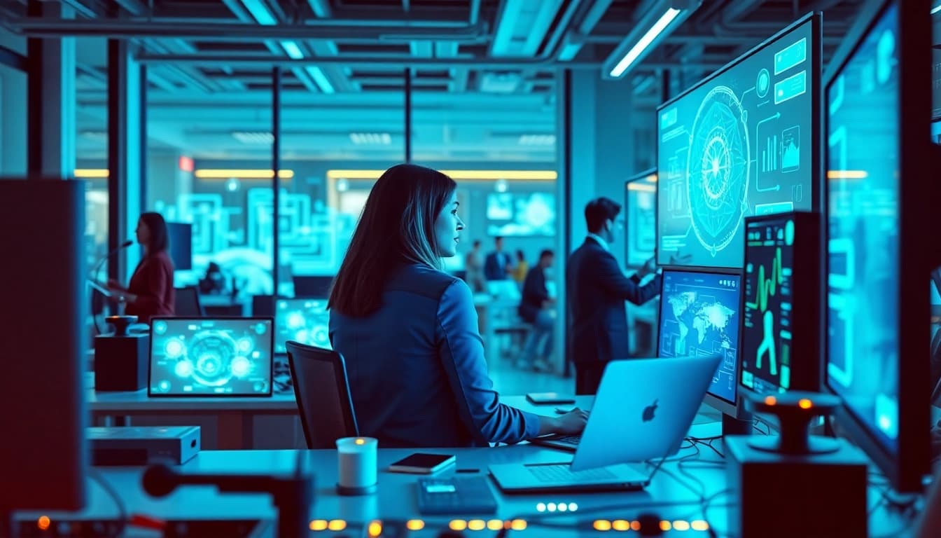 Designing a Human Interface with AI in a vibrant workspace emphasizing collaboration