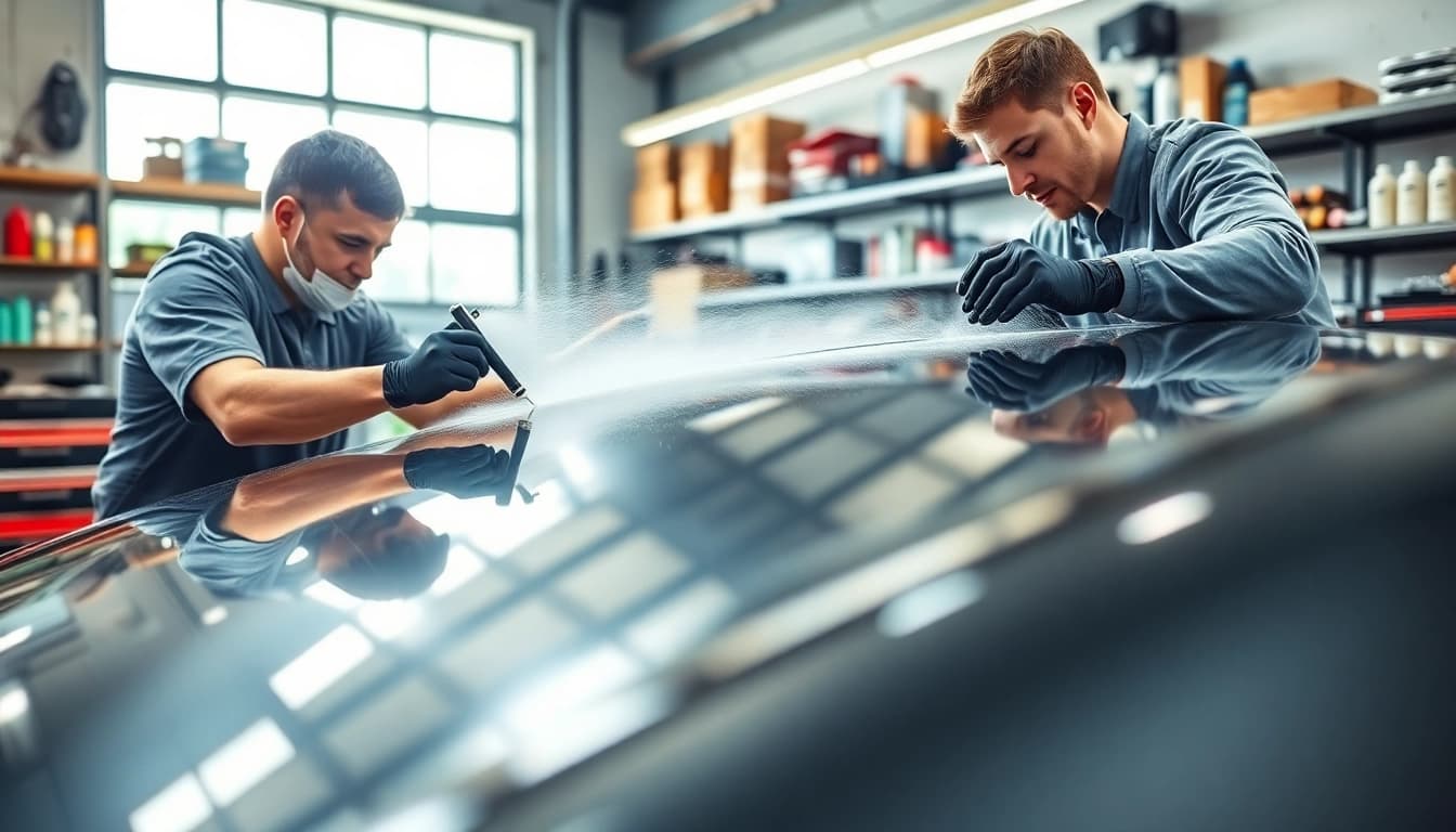 Applying ceramic coating Chattanooga on a sleek car highlights the professionalism and quality of the service.