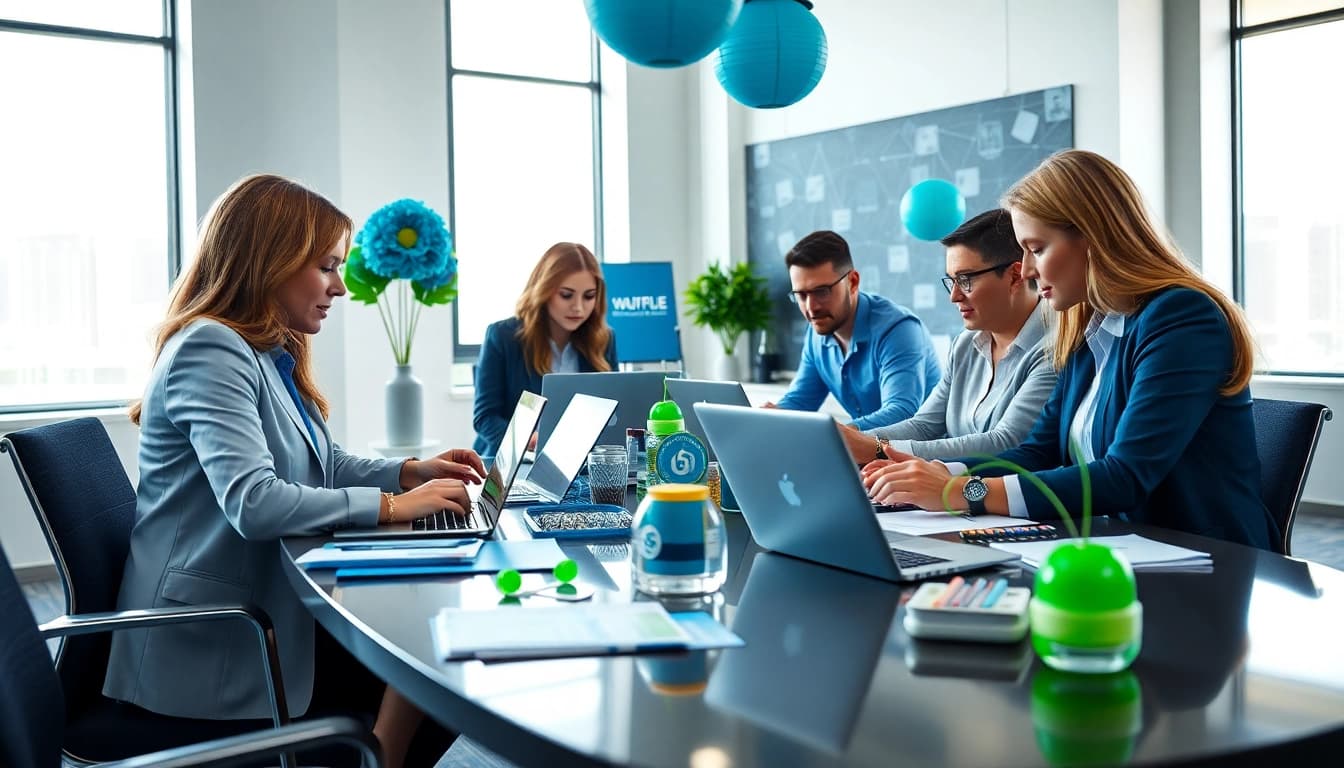 Corporate Event Planners collaborating creatively on a business event planning session.