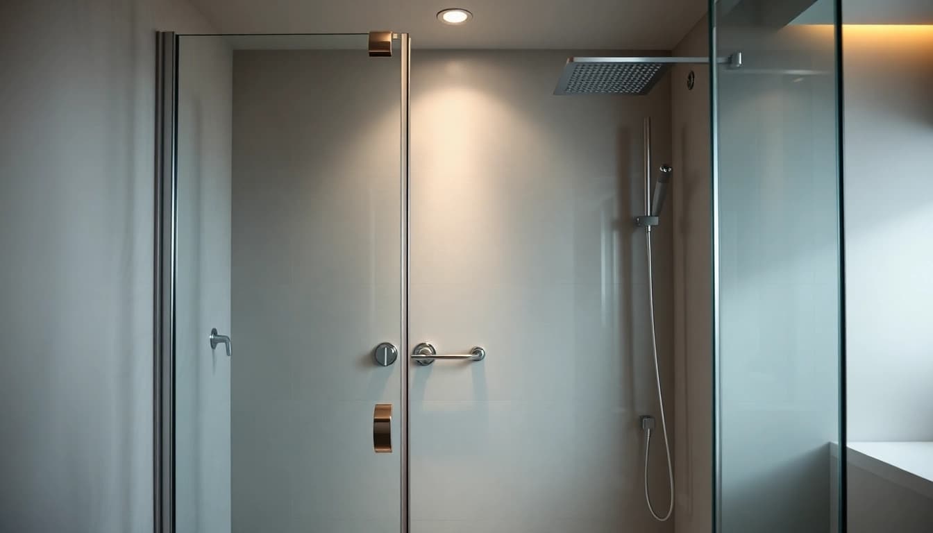Admire the stylish design of sirhona cabine de douche with elegant glass and chrome features.