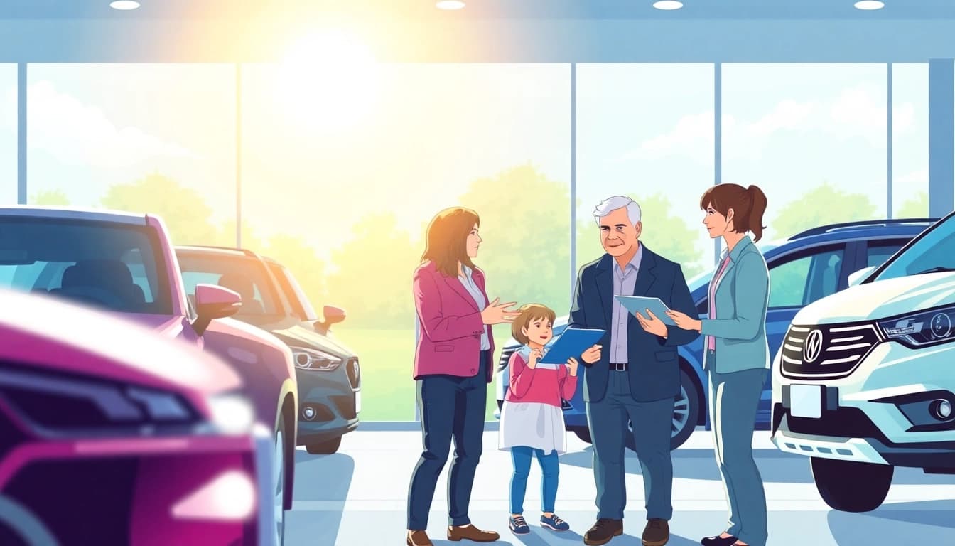 Discussing bumper to bumper extended warranty options at a car dealership, showcasing trust and assurance.