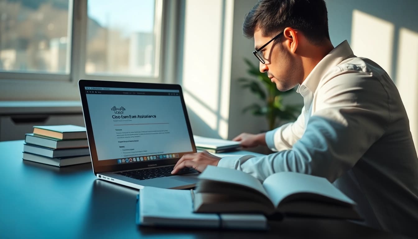 Utilizing effective Cisco exam assistance strategies in a professional study setup.