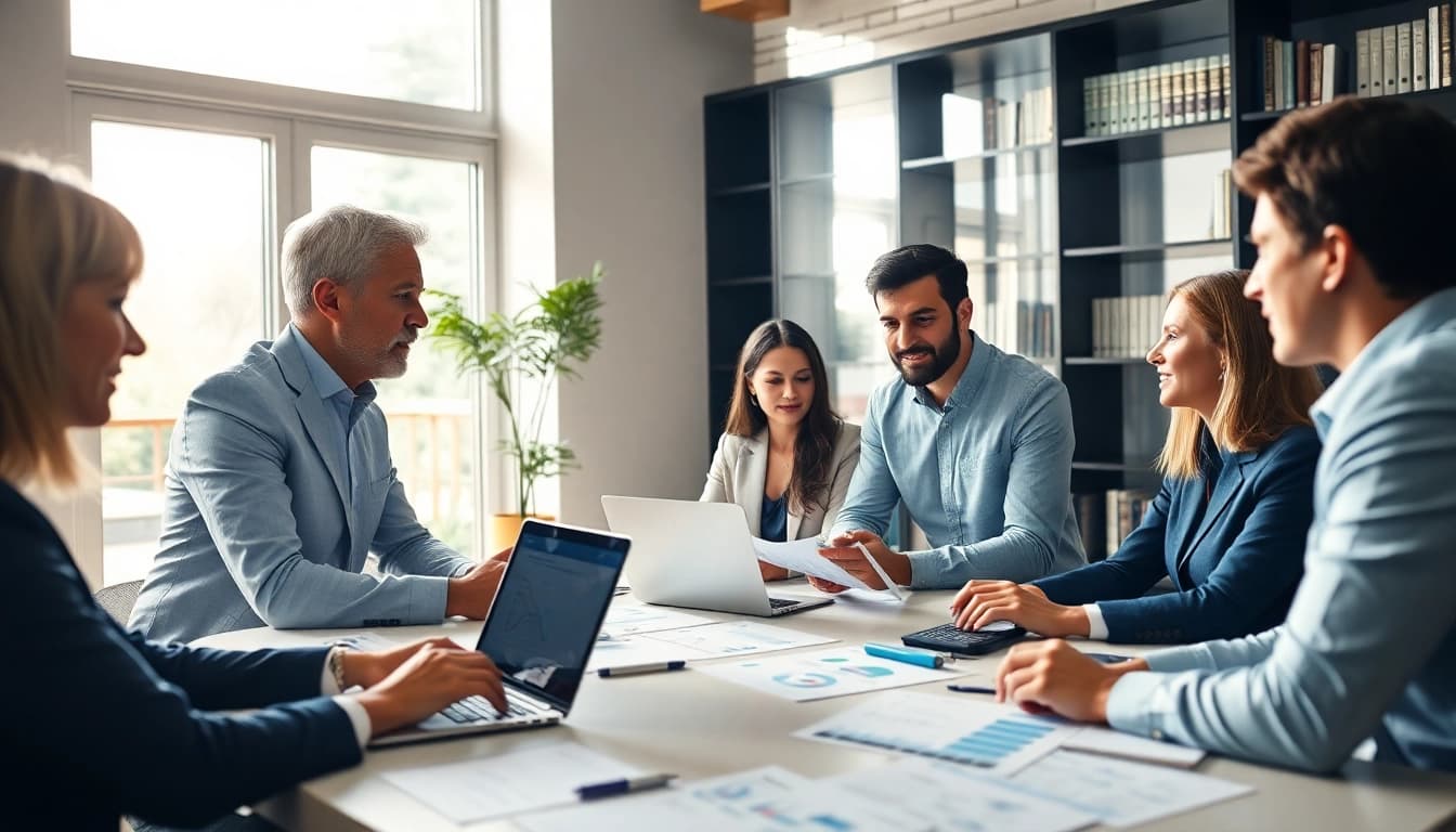 Professional SMSF auditor consulting with clients in a modern office.