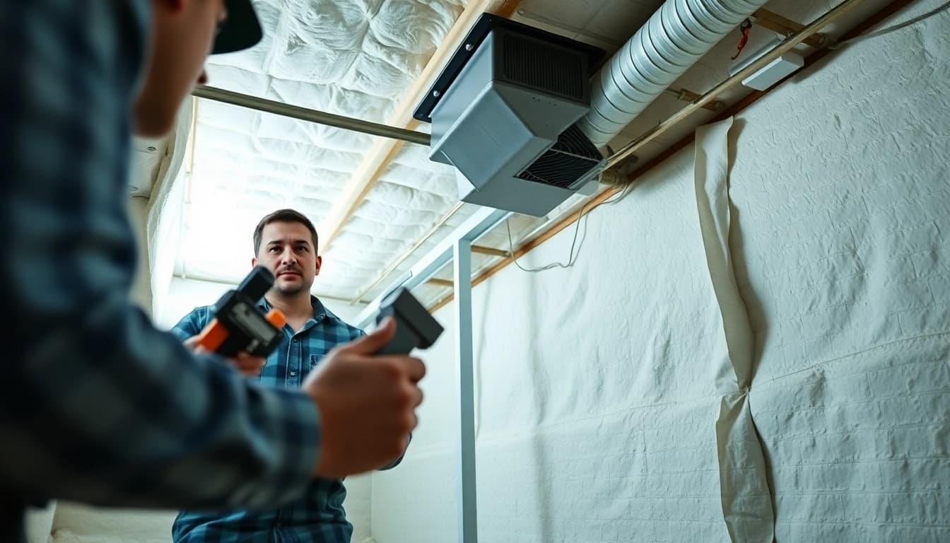 Crawl Space Restoration: Technician inspecting a clean, well-lit crawl space with proper insulation.