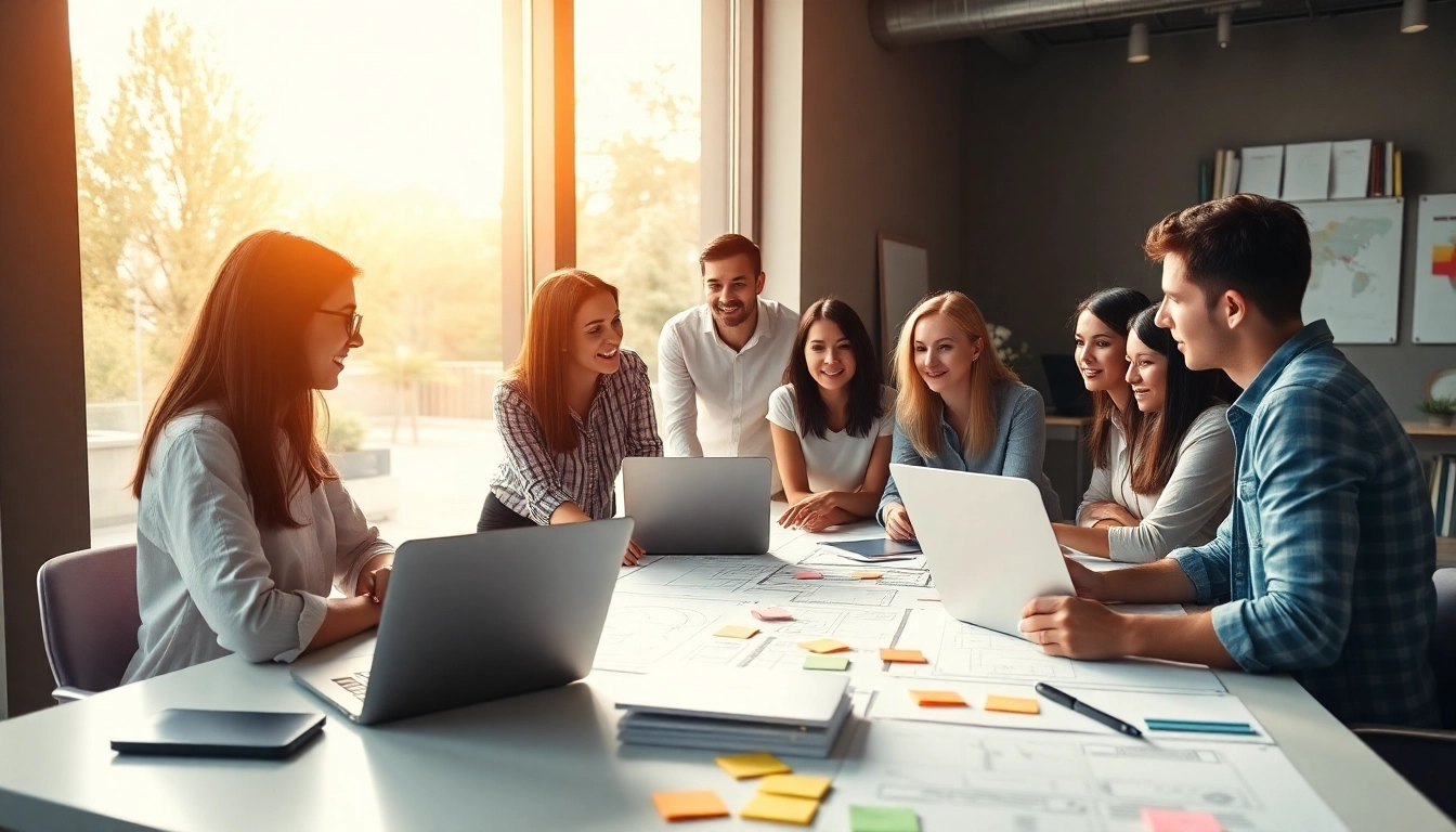 Dynamic brainstorming session at a web design company highlighting teamwork.