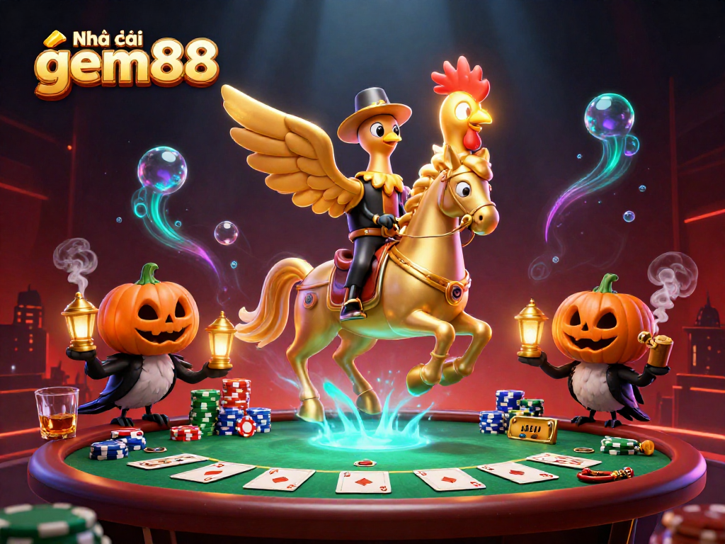 Experience the thrilling world of Nhà cái gem88 with a captivating 3D casino illustration featuring vibrant gaming elements.