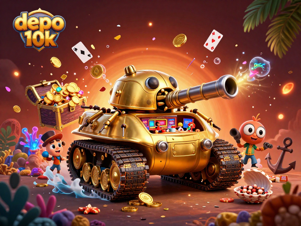 Mengajak pemain untuk meraih kemenangan dengan depo 10k dalam ilustrasi kasino mini dalam tank kupu-kupu emas.