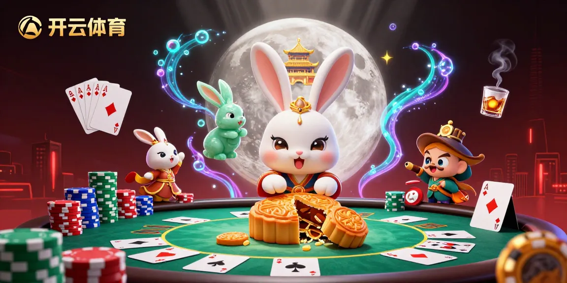 Experience thrilling gaming moments at 开云体育 with our lunar-themed poker scene featuring moon rabbits and gold.