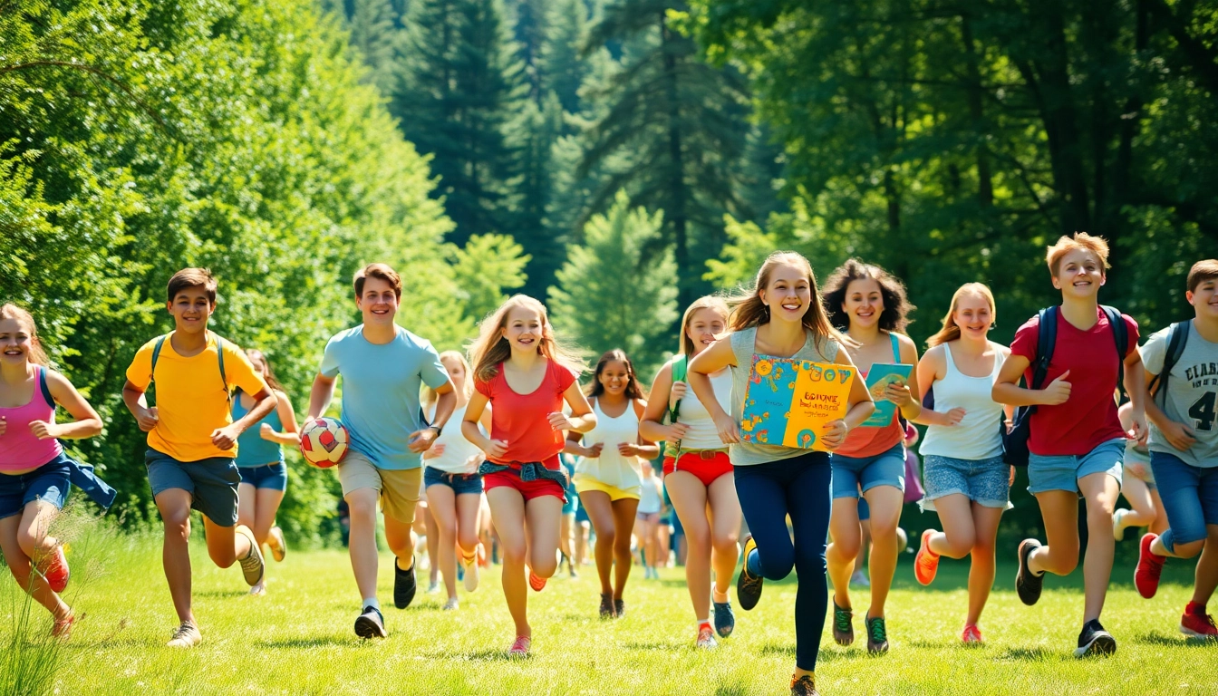 Teens actively participating in engaging activities at a teen summer camp surrounded by nature.