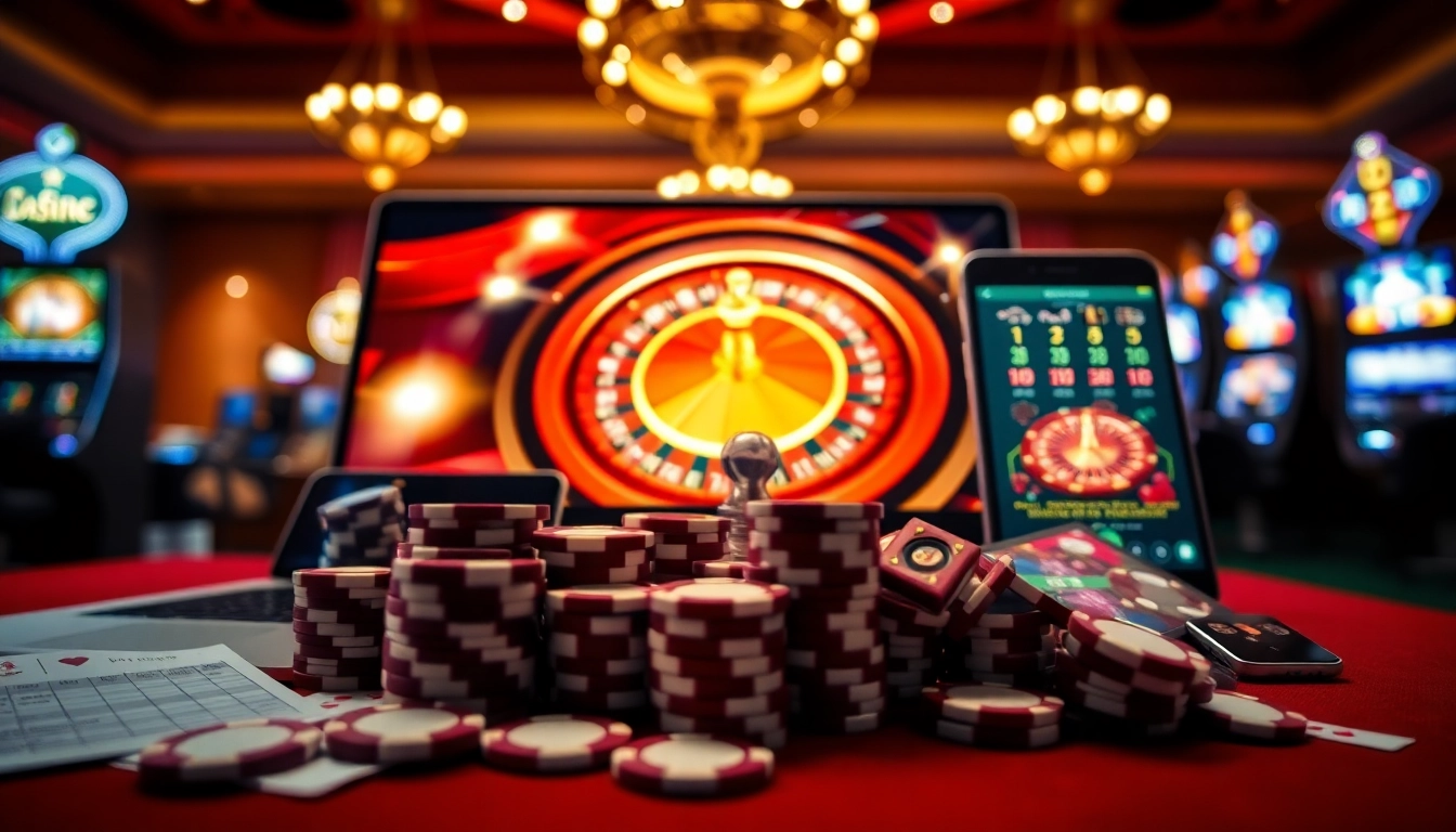 A dynamic online gambling scene at https://xx88.nl/ showcasing poker chips, cards, and a virtual roulette wheel.