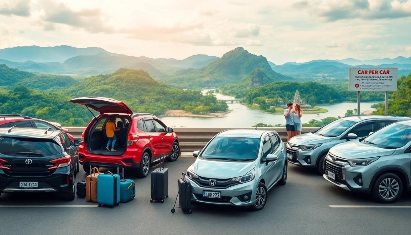 Kuching rent car options displayed with scenic backdrop of Kuching's beautiful landscapes.