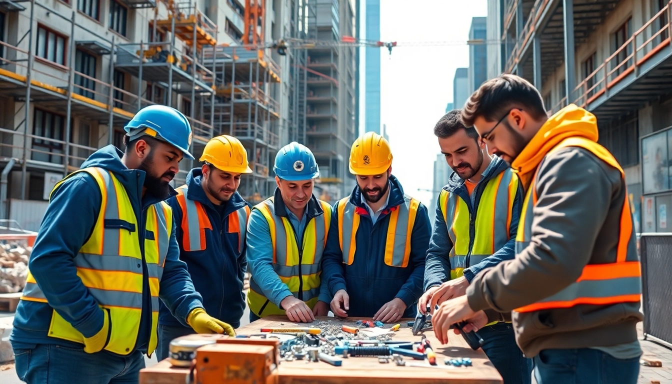 Engaged workers participating in construction training programs while focusing on hands-on techniques.