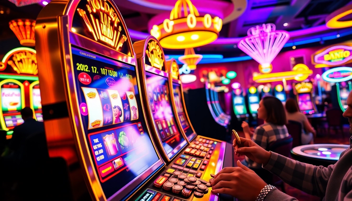 Players engaging with a Vegas hero slot machine in a vibrant casino atmosphere.