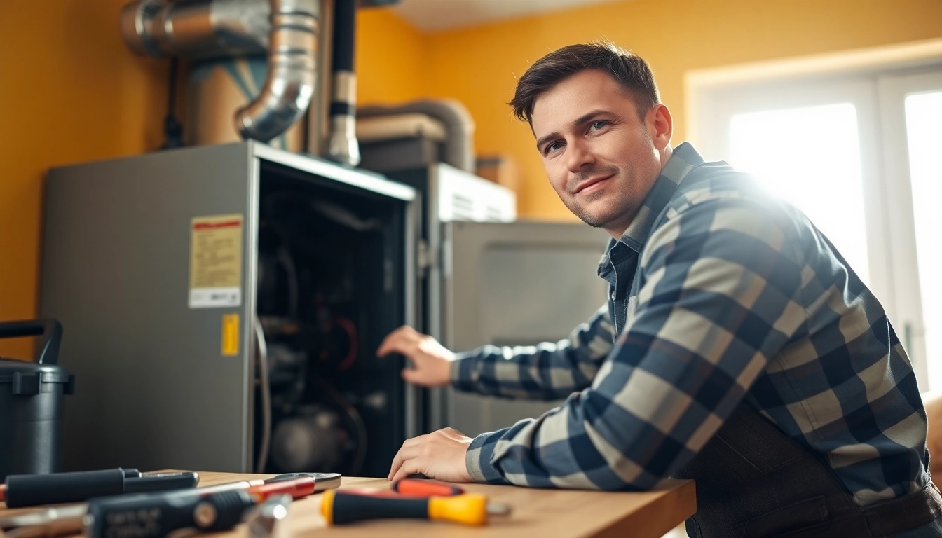 Technician providing heating repair waccabuc service in a cozy home.