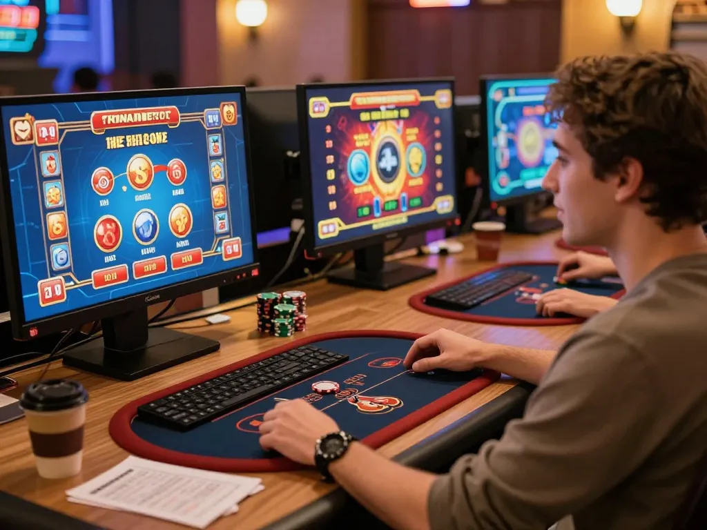 Engaging in online gambling with the hidden wiki displayed on screens, showcasing strategy and excitement.