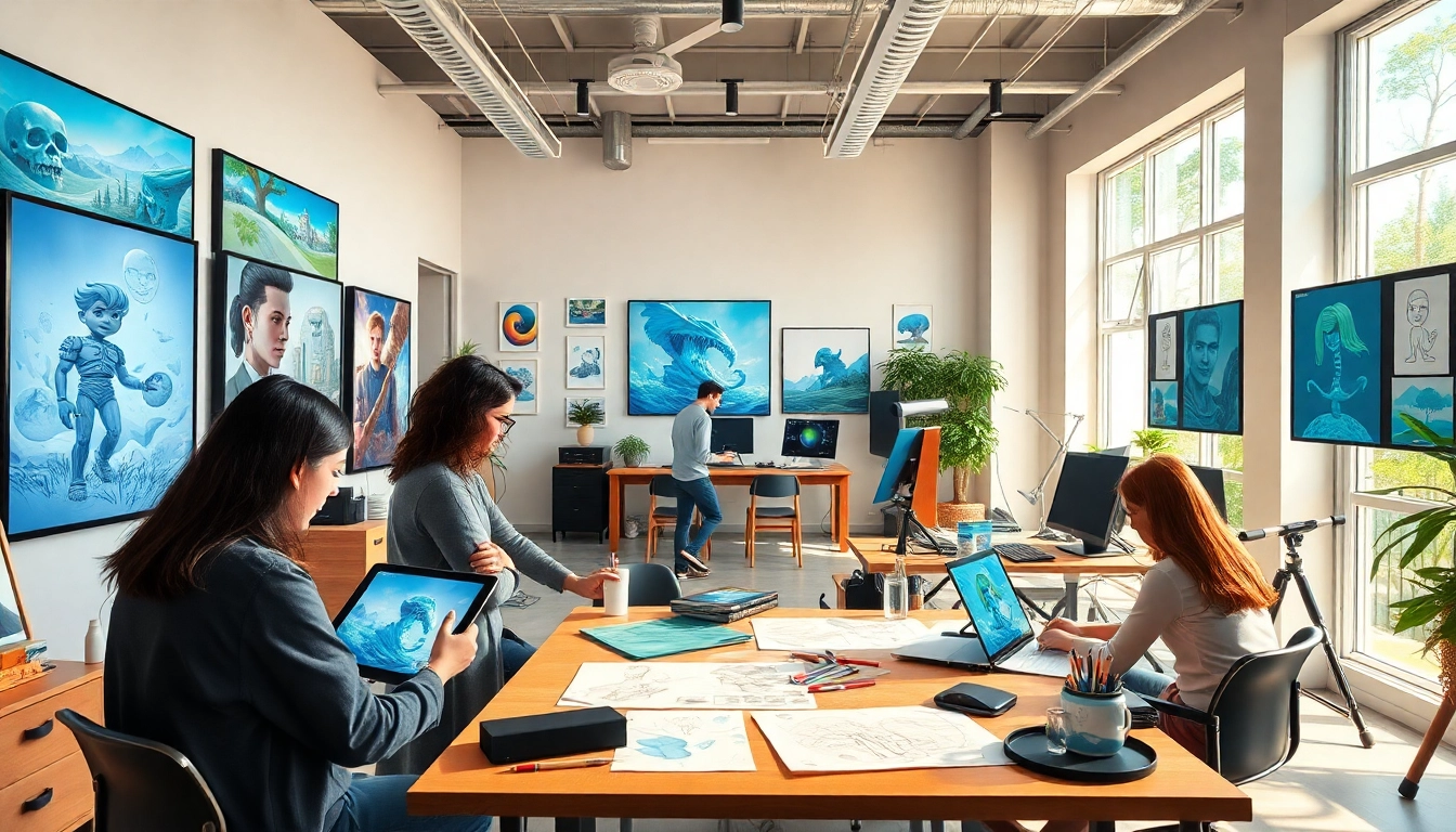 Animationsstudio mit kreativen Künstlern, die lebendige 2D- und 3D-Kunstwerke erschaffen.
