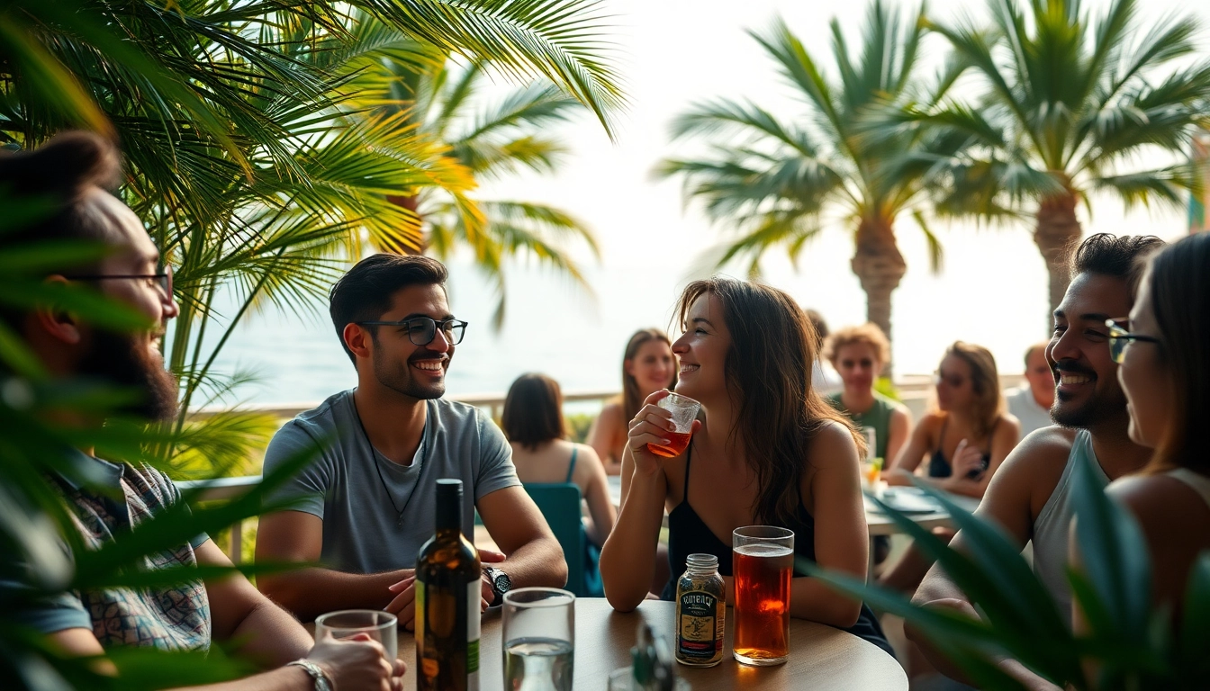 Cannabis enthusiasts enjoying camaraderie at Club Cannabis Lloret De Mar in a vibrant social setting.