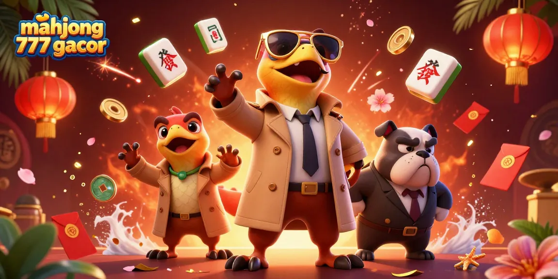 Experience mahjong 777 gacor with three raptors entering a VIP lounge amid vibrant casino elements.
