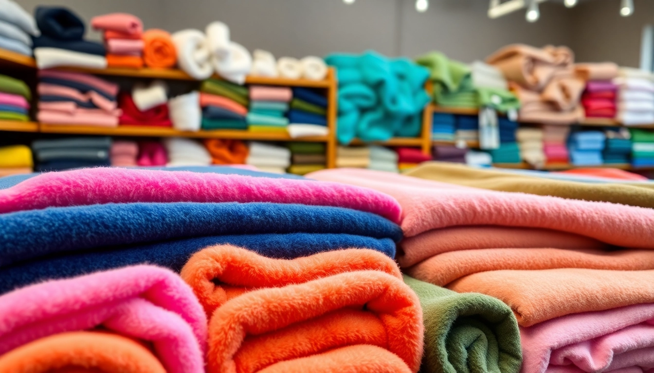 Fleece stof kopen: ontdek een kleurrijke selectie van fleece stoffen in een uitnodigende winkel.