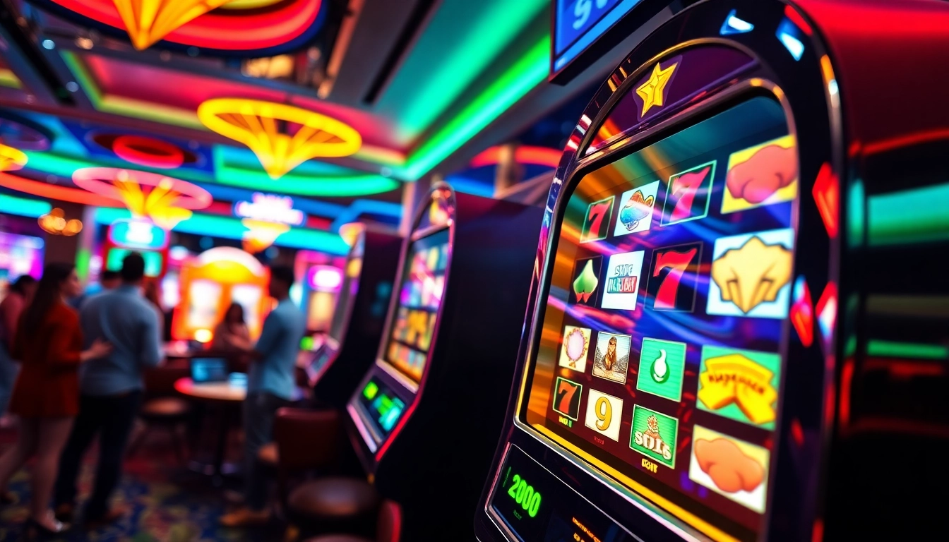 Engage with slot777 action at a colorful casino slot machine showcasing vibrant spinning reels.