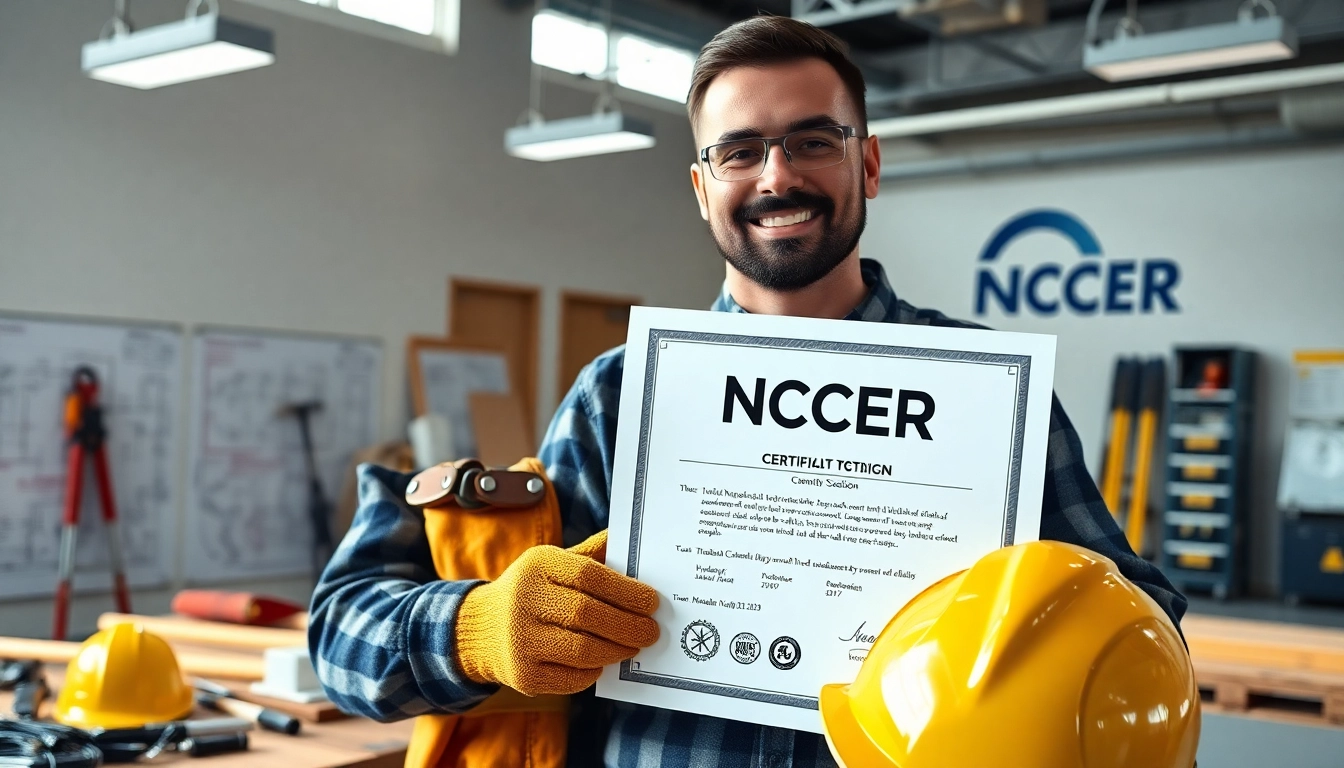NCCER certification displayed by a construction worker in a training environment.