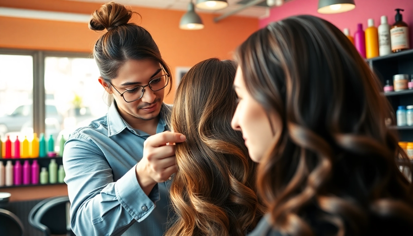 Hair stylist bucuresti creating beautiful hairstyles in a vibrant salon.