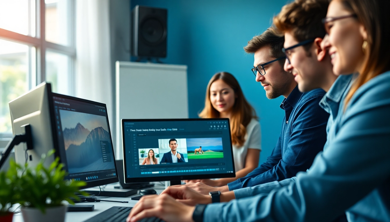 Transforming video translation projects with a collaborative team in a modern studio setting.