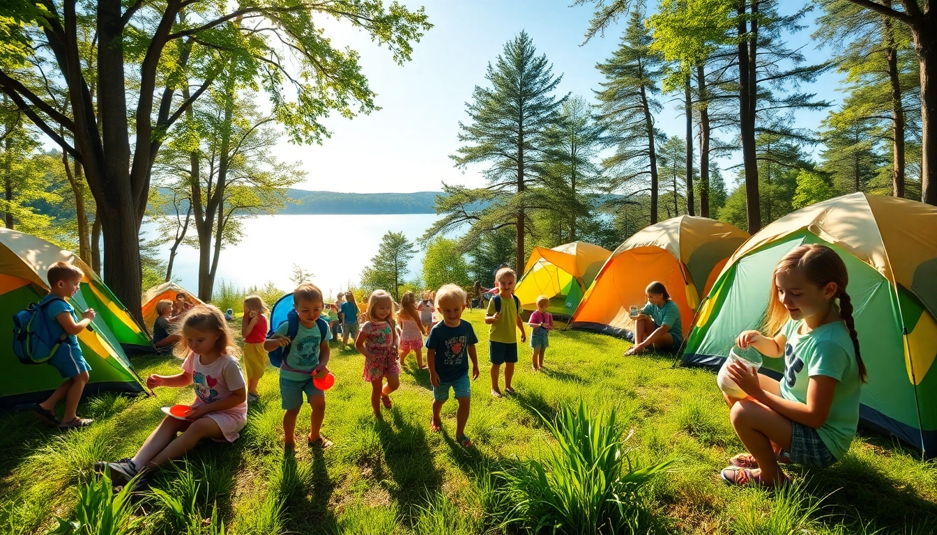 Kids engaging in exciting activities at a coed summer camp in a beautiful outdoor environment.