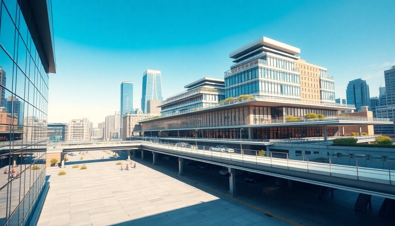 3D Visualisierung erstellen von einem modernen architektonischen Projekt in einer Stadtlandschaft.