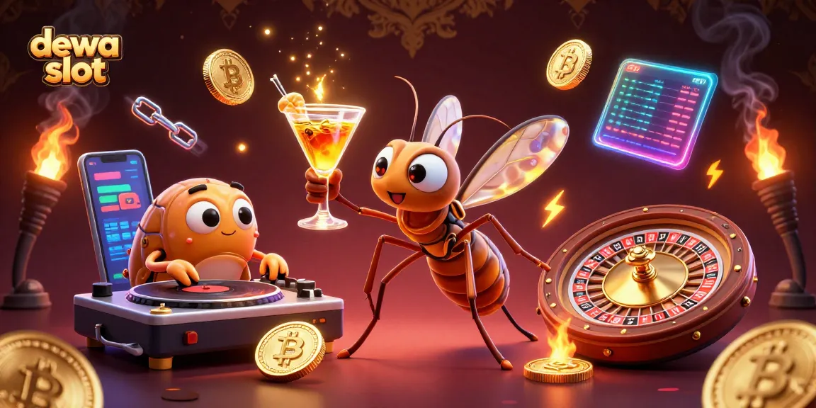 Menang dengan dewa slot, ilustrasi kasino 3D menampilkan karakter kartun dinamis.