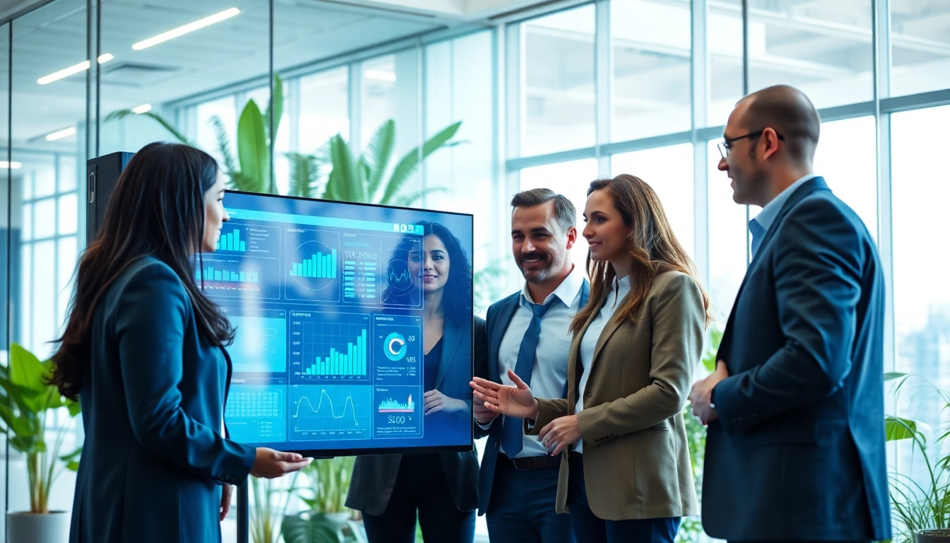 Team collaboration analyzing data for enterprise search solutions in a modern office.
