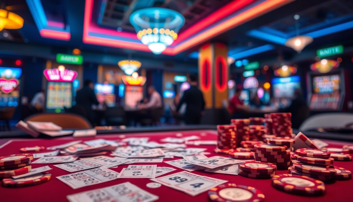 Aktivitas permainan situs togel dengan tiket lotere dan angka menarik di meja permainan.