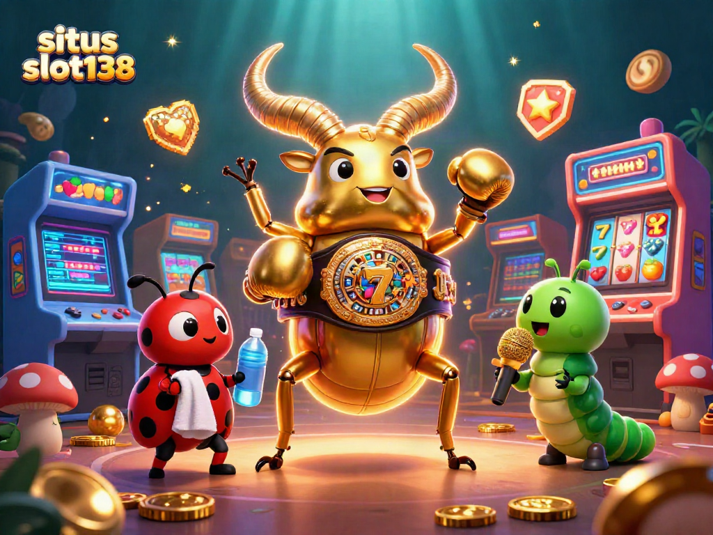 Engage with situs slot138 as a giant beetle meets challenges in a vibrant casino-themed arcade.