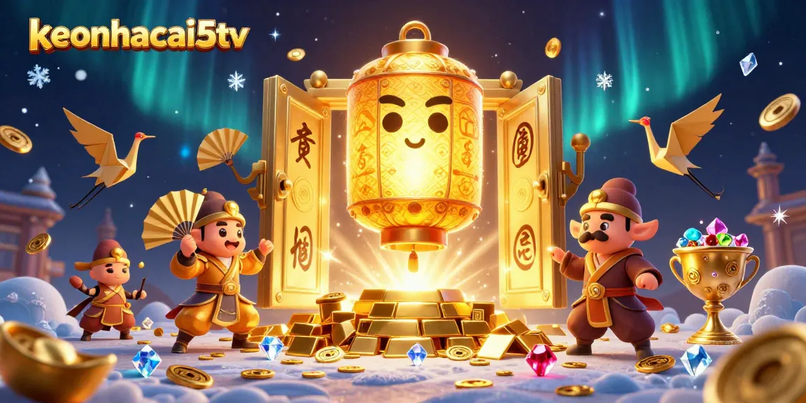 Interact betting with keonhacai5tv featuring a golden lantern spirit surrounded by treasures and symbols
