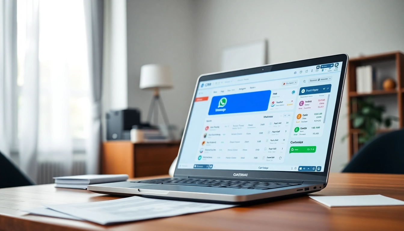 Understand What is a CRM for WhatsApp showcased in a modern office setup with a laptop view.