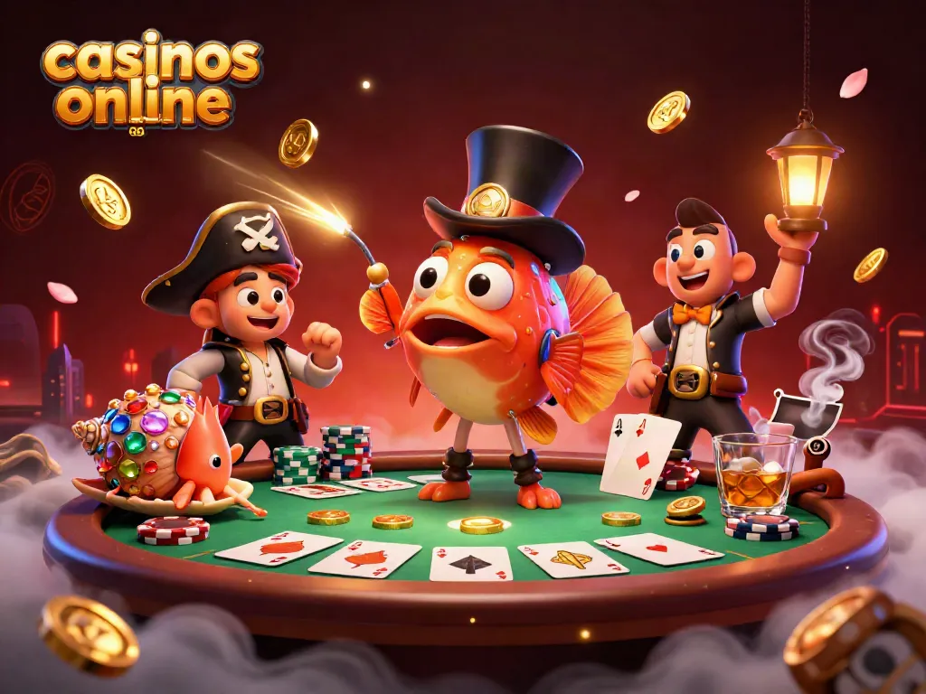 Disfruta de los mejores momentos en los casinos online en España con personajes animados y juegos de cartas como fondo.