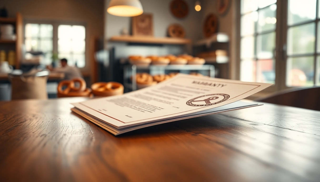 Illustration of transparent warranty coverage displayed prominently on a warranty document with bakery elements.