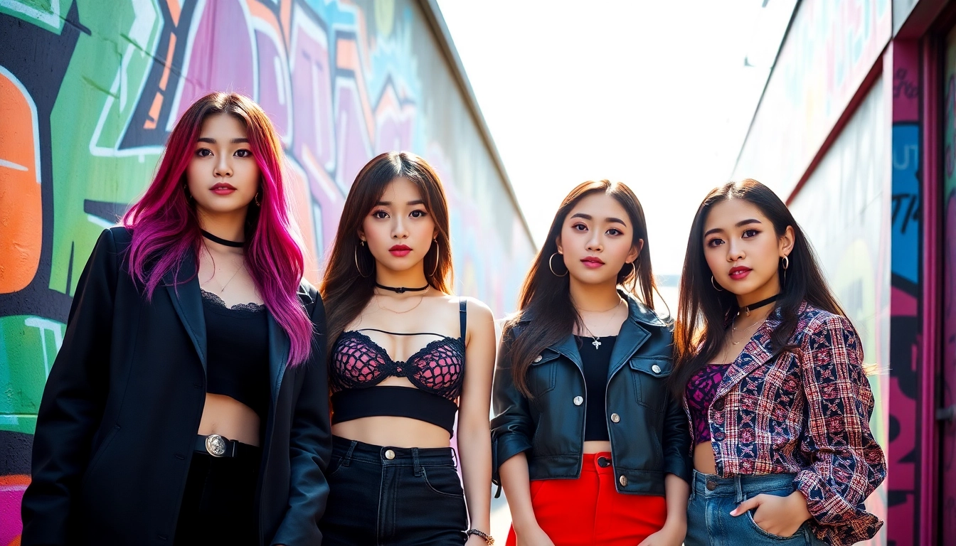 blackpink members showcasing their unique styles and expressions in an urban setting