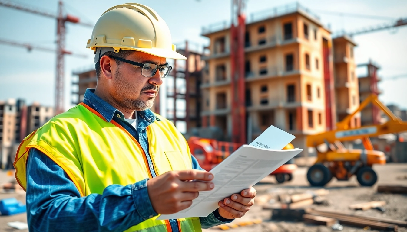 Implement construction safety training techniques on an active construction site with vibrant safety gear.