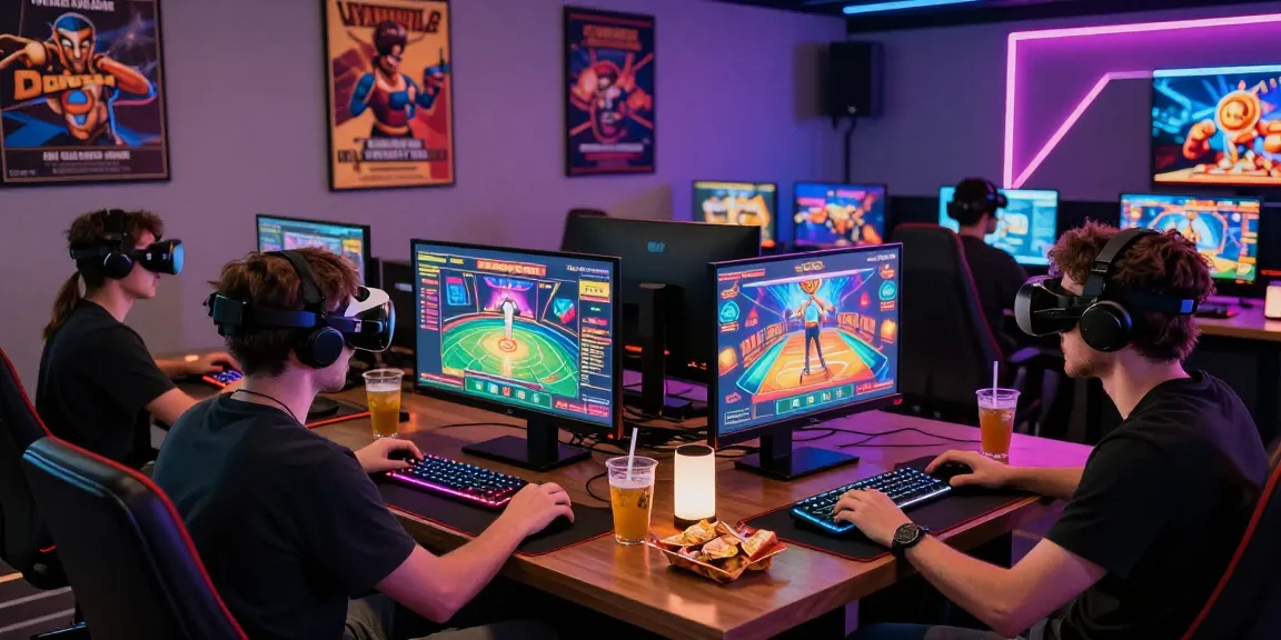 Dynamic gaming scene at equipproject.eu showcasing friends enjoying European online casino games with modern tech setup.