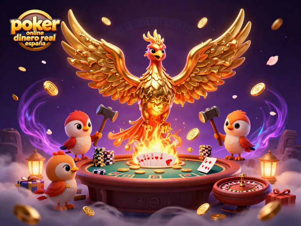 Gana en poker online dinero real España con una ilustración vibrante y dinámica de una mesa de poker.